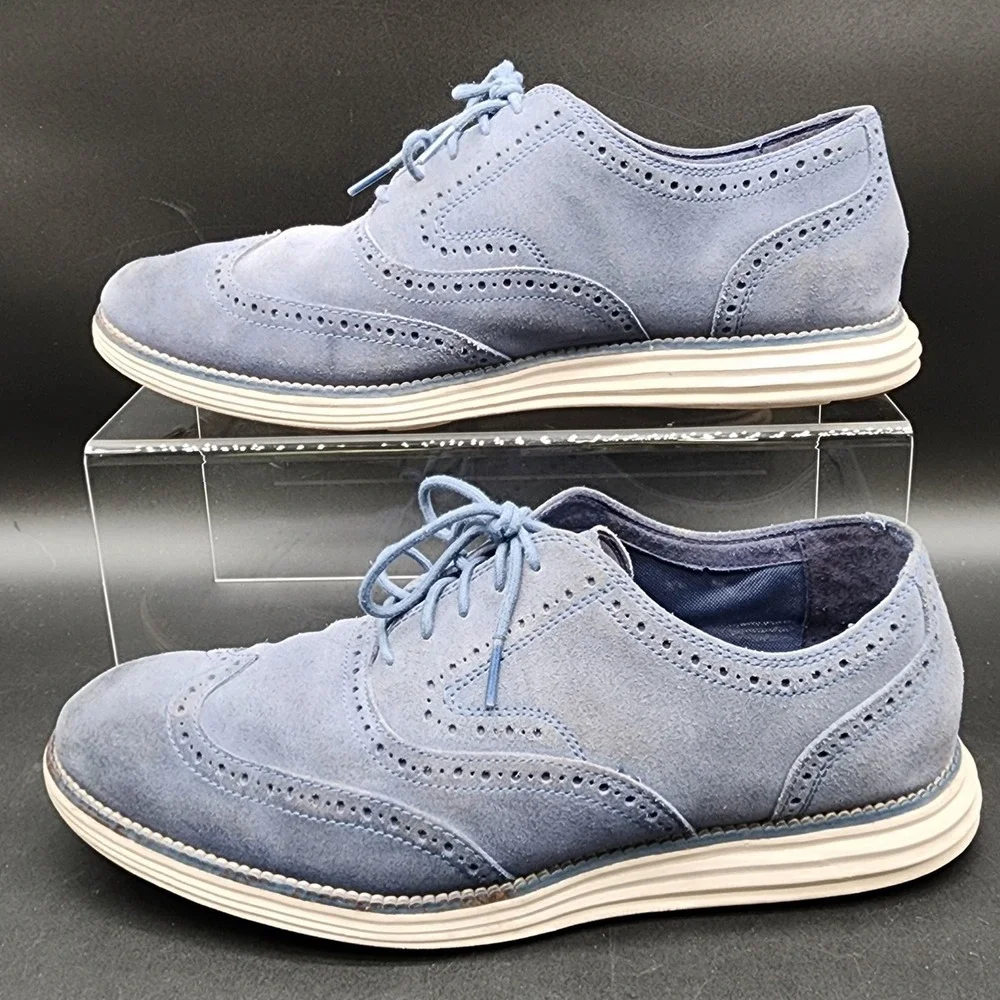 Cole Haan 11 W Blue Suede Wingtip Oxford Grand OS C24916 Business Casual Shoes